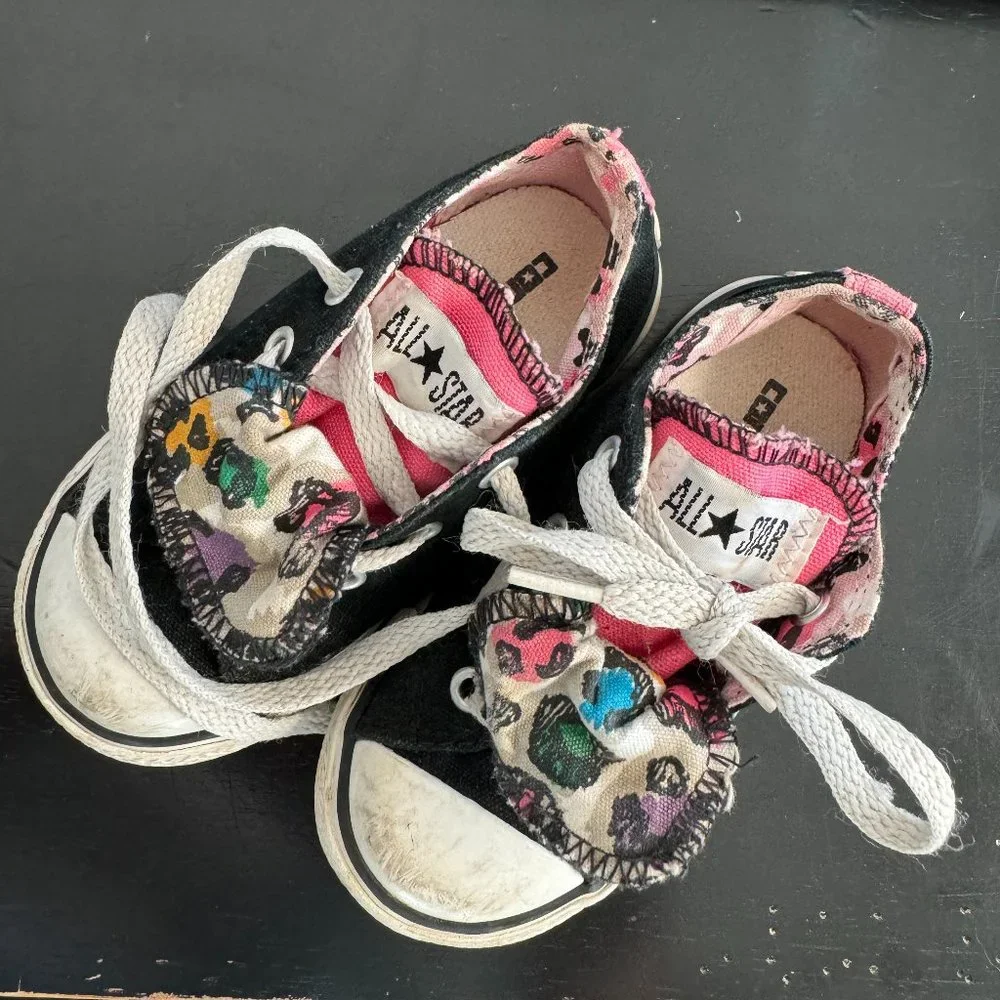 Converse Toddler All Star Double Tongue Shoes with Colorful Cheetah Print Sz 7